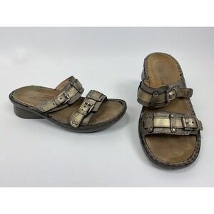 Naot 37 Wedge Sandal Slides 2 Strap Buckles Distressed Metallic US 6 Slip On